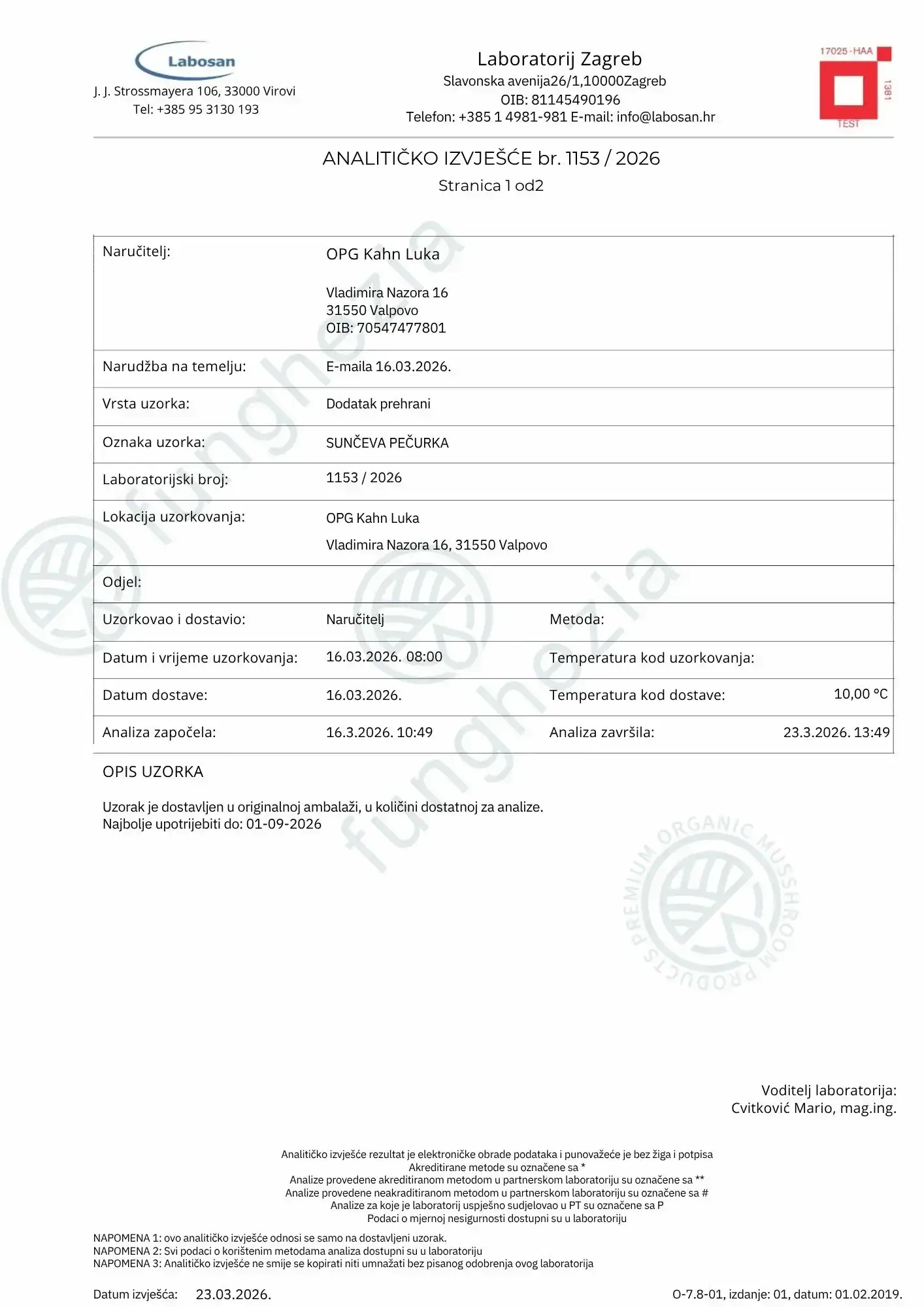 Analiza gljive šampinjona u laboratoriju Zagreb.